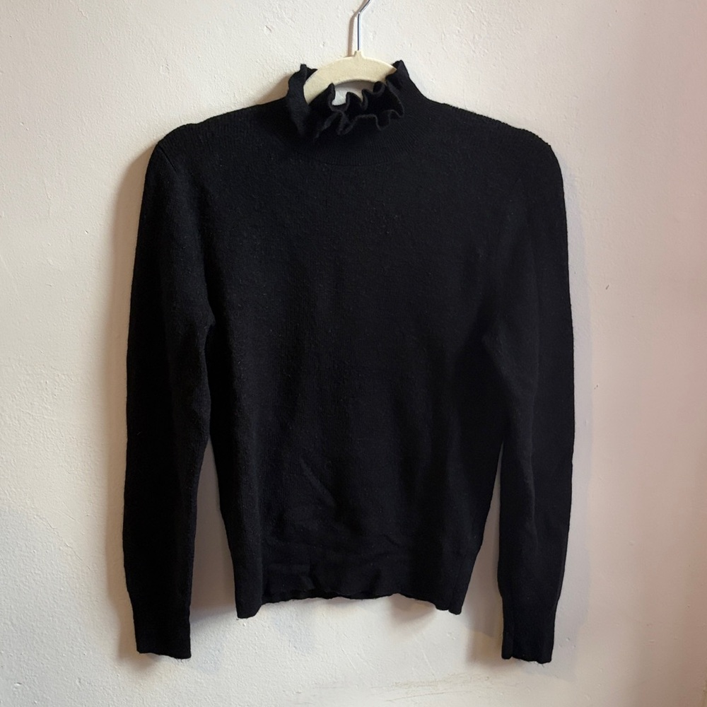 J. Crew Women’s S Black Ruffled Cowl Neck Merino Wool Sweater